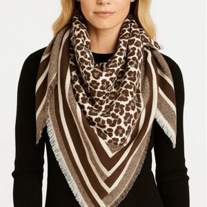 Brown Leopard Print Scarf for Women – Soft Lightweight Fashion Neck Wrap, Animal